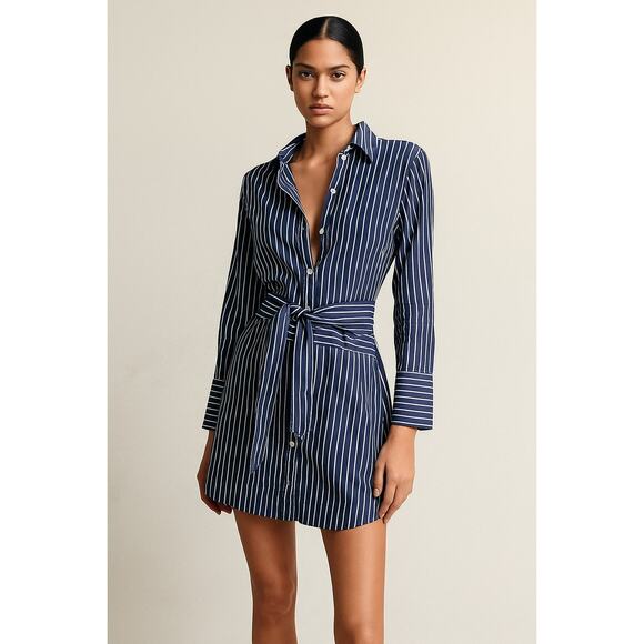 Nili Lotan Blue Striped Shirt Dress Medium Gently Used Coastal Quiet Luxury - Picture 1 of 5